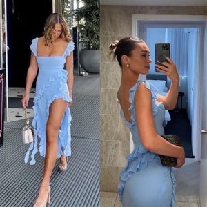 HOUSE OF CB 'Ariela' Soft Blue Ruffle Maxi Dress NWOT size XS